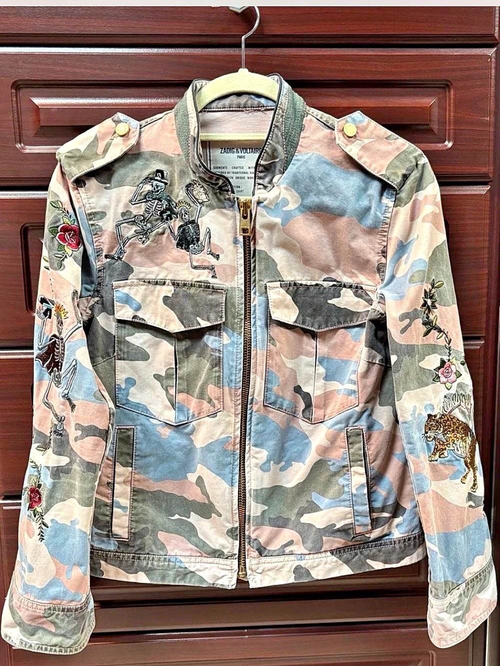 Zadig & Voltaire Kavy Camou Brode Camo Utility Jacket Pink & Blue